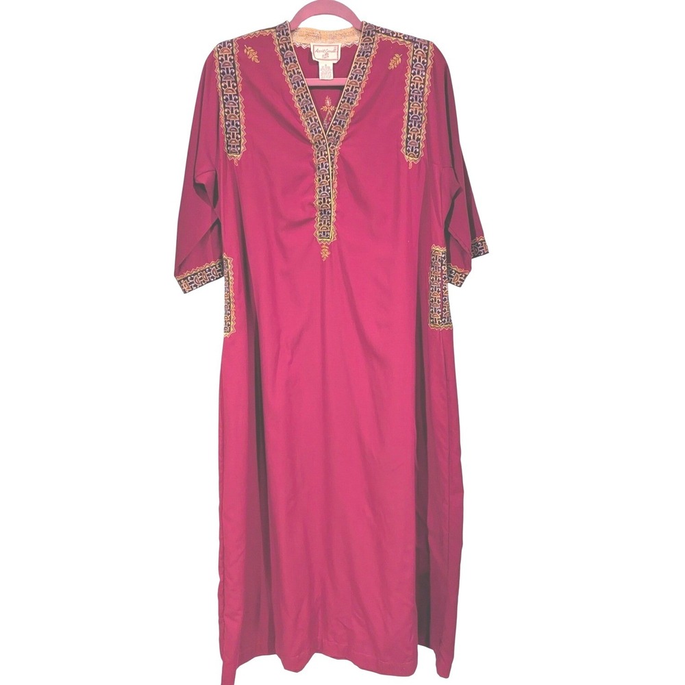 April Cornell Embroidered Caftan Maxi Dress Boho India Pink Size M Vintage
